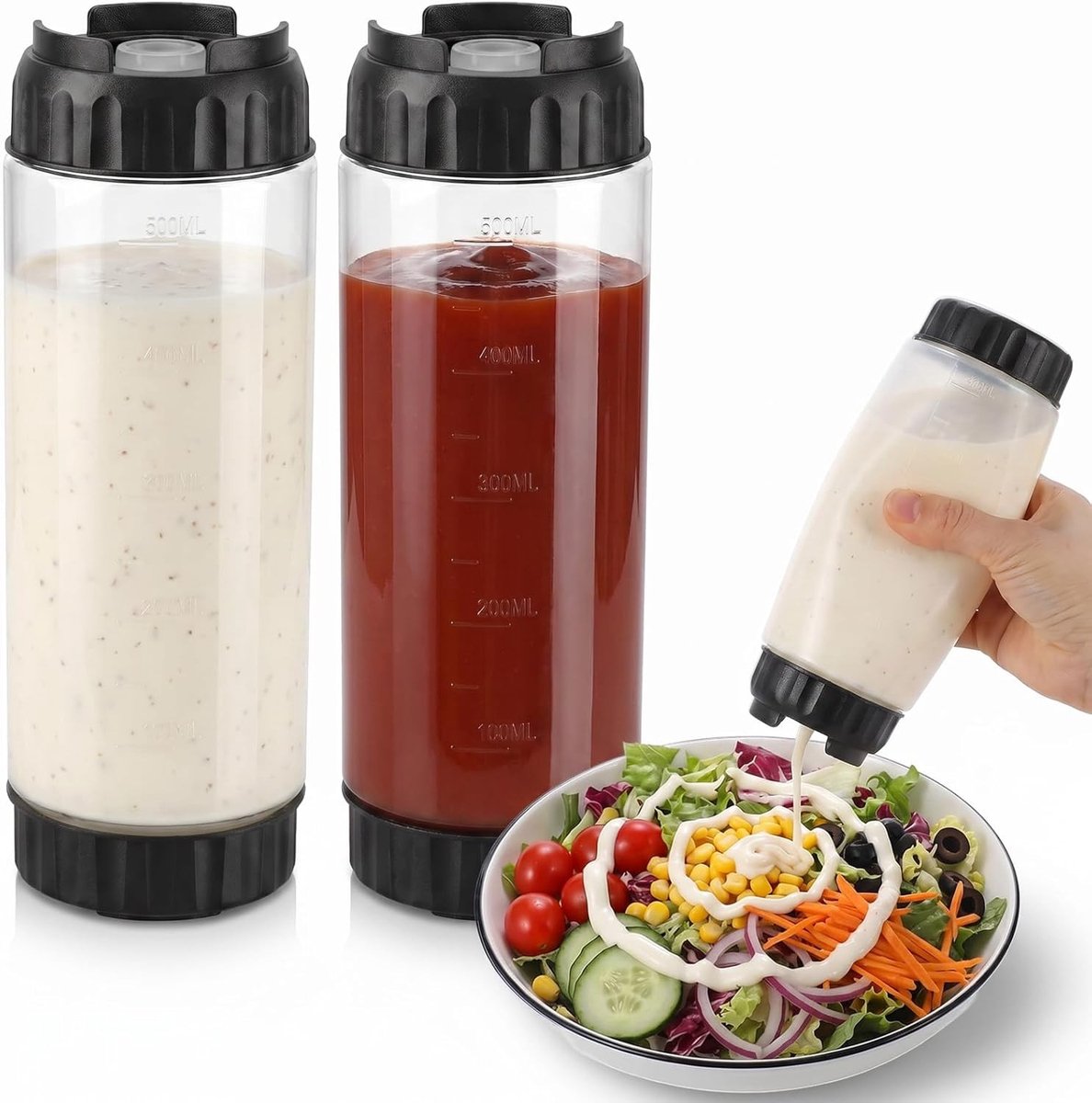 Omgekeerde Knijpflessen - Voedselveilig Plastic - Grote Capaciteit - Zelfsluitende Klep - Voor Keuken en Restaurant
