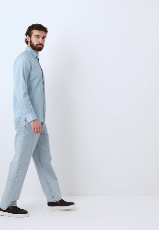 OMBRE Overhemd - Slim Fit - Katoen - Lange Mouw Jeansblauw XL