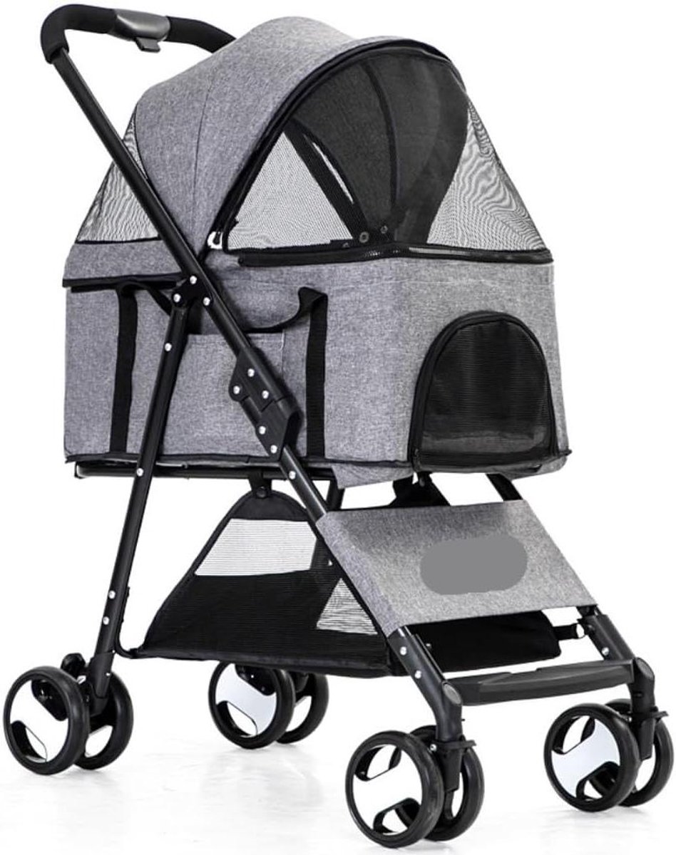 Huisdier Kinderwagen - Hondenbuggy Kattenwagen - Comfortabel Reizen - Afneembare Reismand - 20 kg Draagvermogen - Grijs