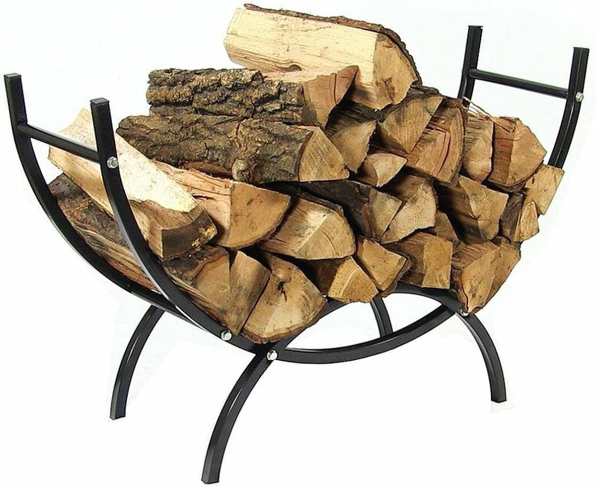 Houthaard Rek - Houtopslag Rek - Open Haard - Ruimtebesparend Ontwerp - 91x29x62 cm - Zwart