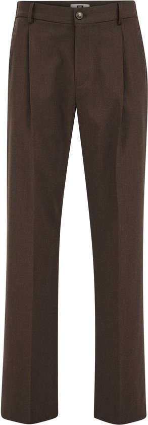 Bruine pantalon met bandplooi en knoopsluiting.