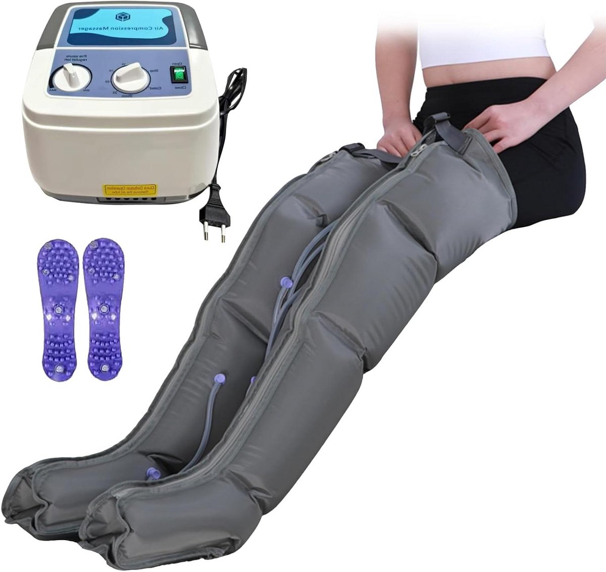 Luchtcompressie Beenmassager - Compressielaarzen Lymfedrainage - Spierherstel Bevorderen - Instelbare Druk en Tijd - Tot 70cm Beenomtrek - Grijs