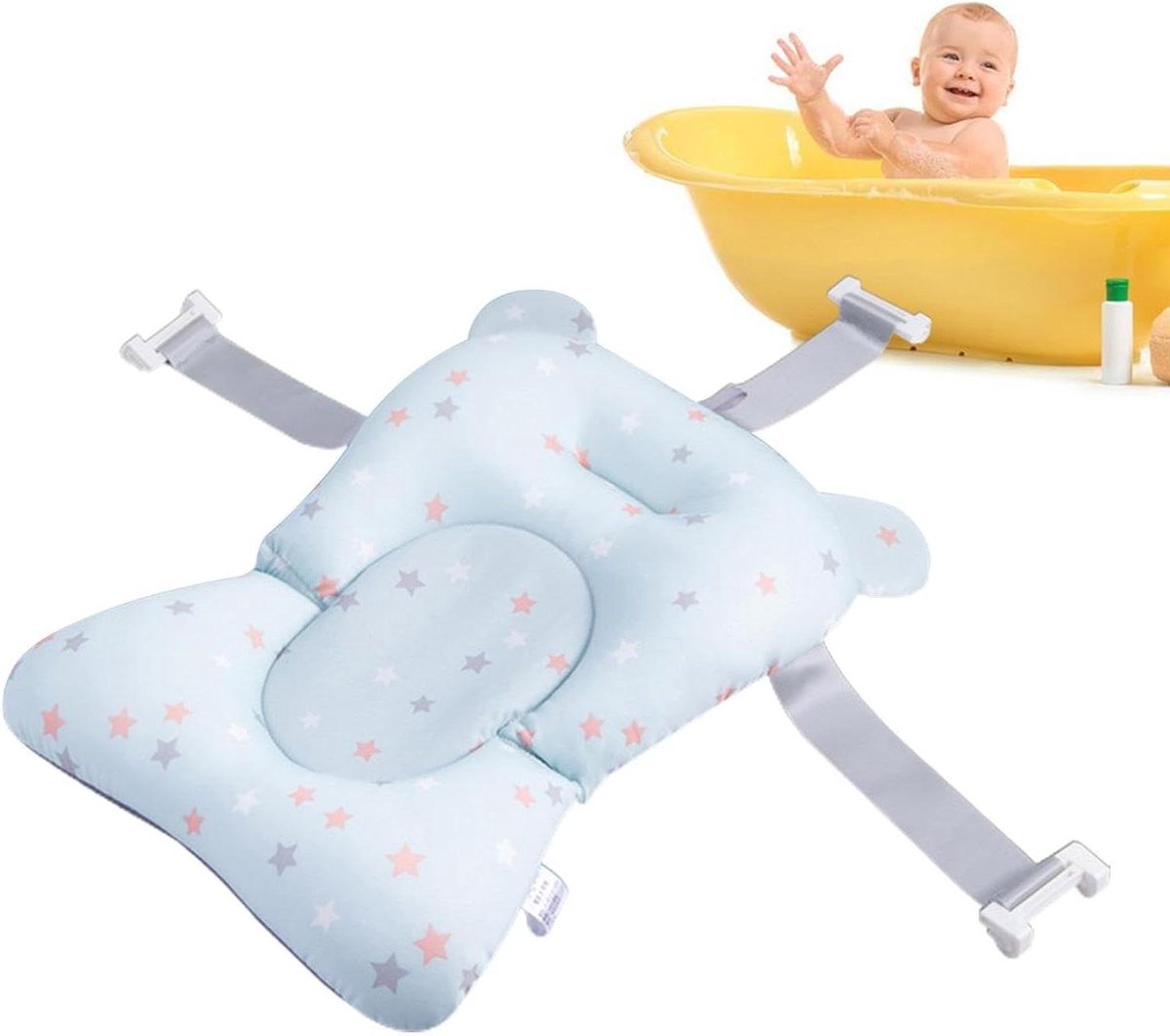 Babybadkussen - Badondersteuning - Veilig Baden - Antislip & Verstelbaar - 43x28x22 cm - Lichtblauw