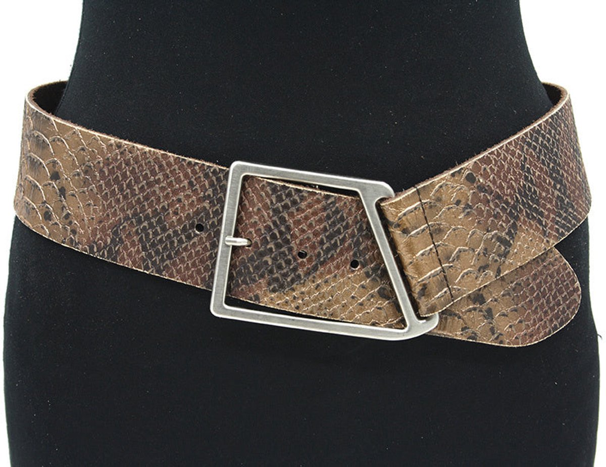 Dames brede heupriem brons 6 cm print - Leer - Brede riem - Casual - Maat 100