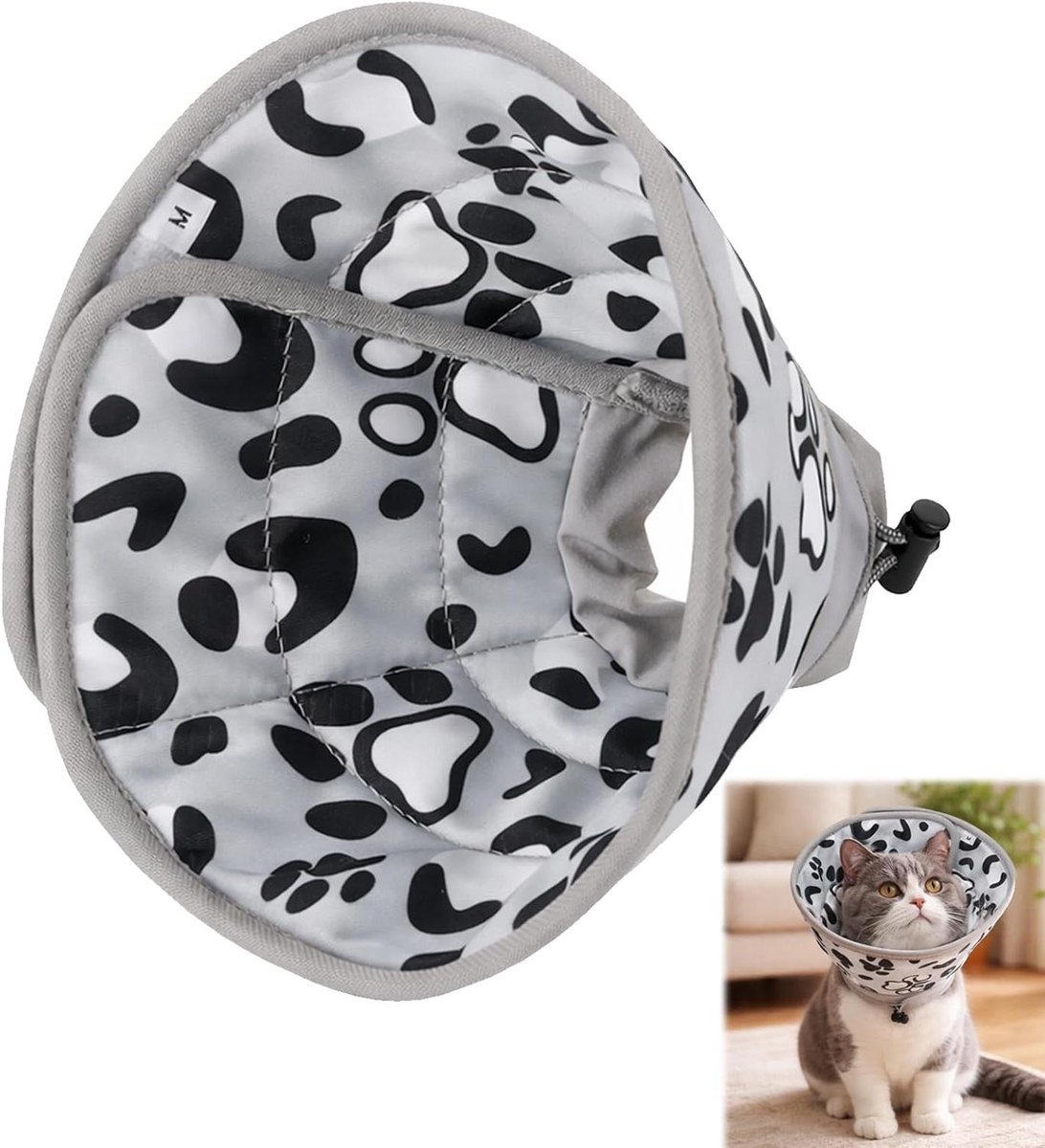 Kattenhalsband - Herstelkraag Kat - Wondbescherming - Zacht Ademend Materiaal - Maat M - Grijs