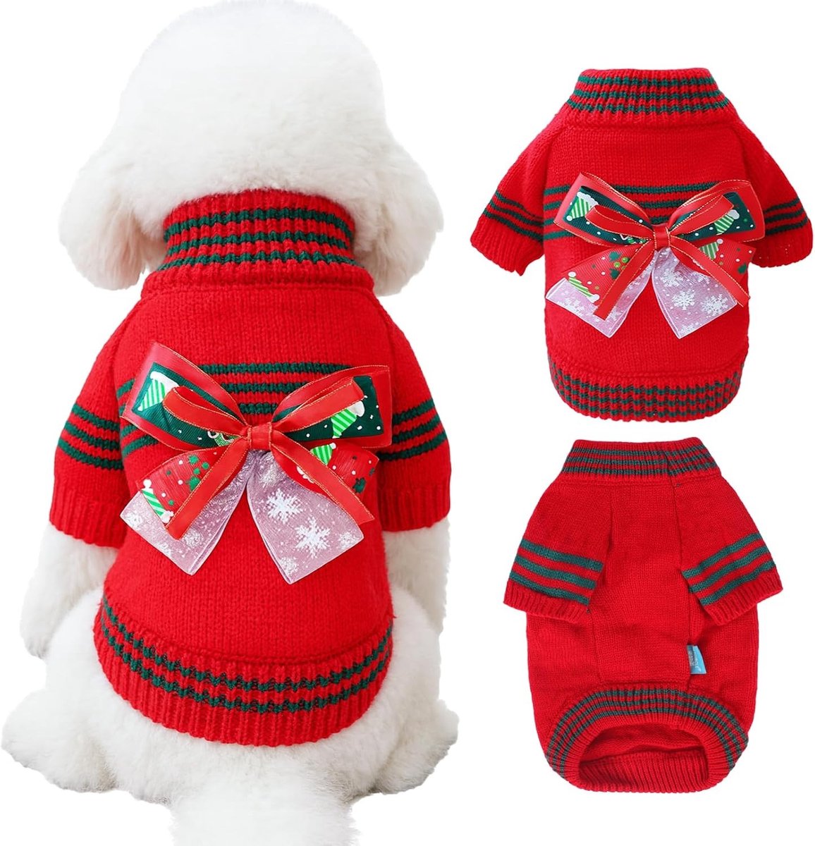 Honden- en kattentrui met strik - Warme wintertrui voor huisdieren - Perfect voor kerst en koud weer - Geschikt voor Chihuahua en Yorkie (Rood, M)