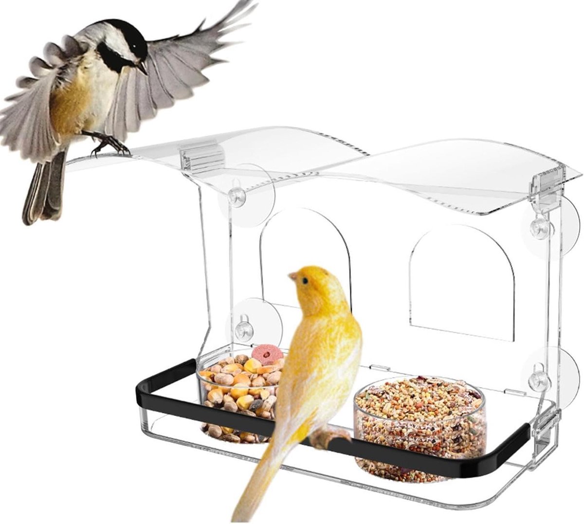 Raam Vogelvoederhuisje - Vogelhuisje Glas - Vogels Voeren - Sterke Zuignappen - 26x20x6 cm - Transparant