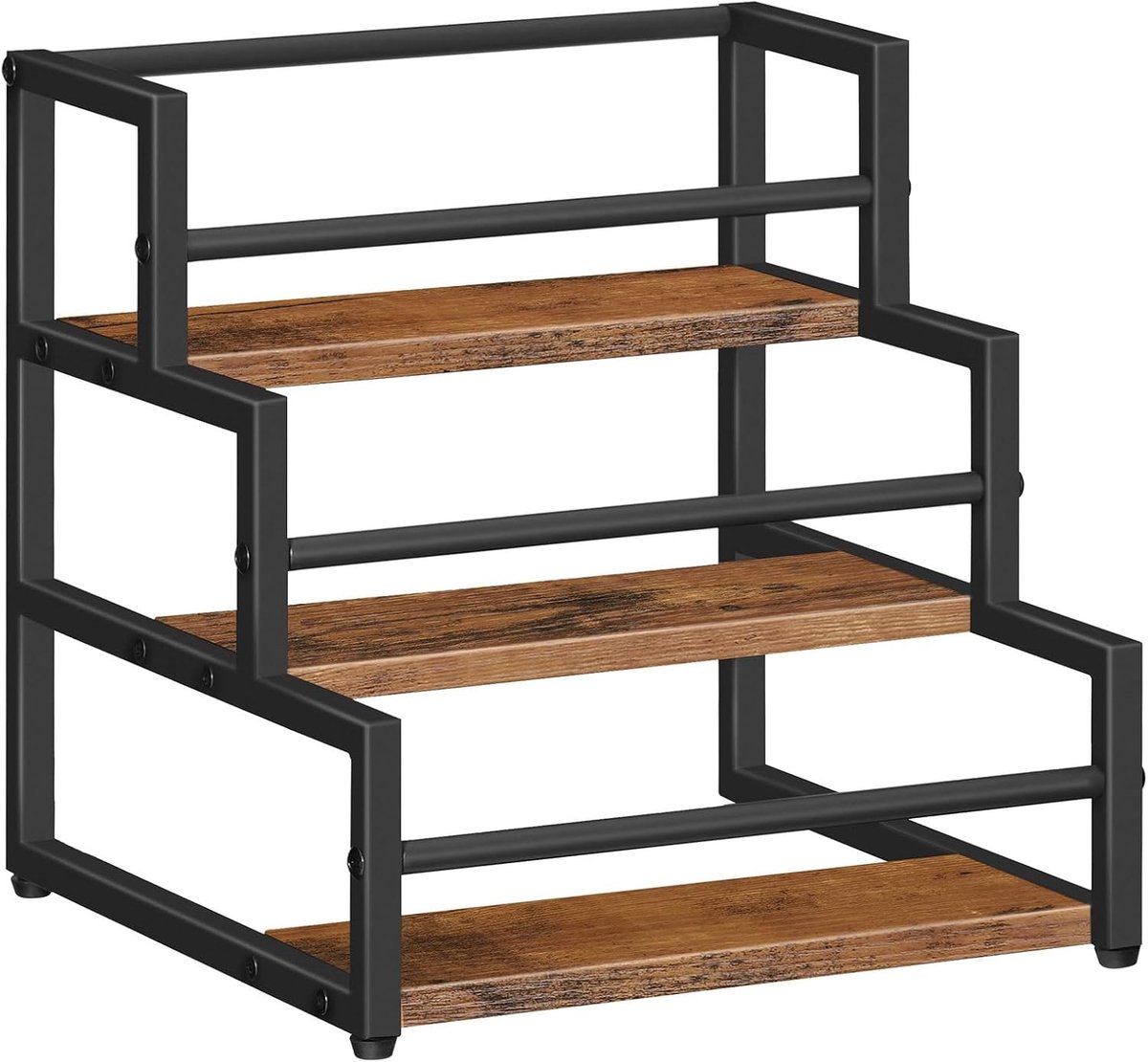 3-laags wijnrek voor 12 flessen, countertop wijnfleshouder, flessenorganizer voor siropen en specerijen, retro bruin en zwart