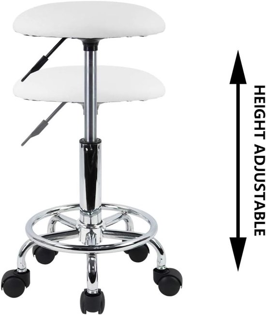 Verstelbare Zwenkstoel met PU Leren Kussen voor Salon, Massages en Kantoor - Klein (Wit) — afbeelding 3