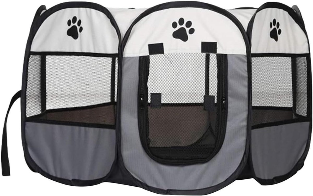 Draagbare Dierenren - Huisdierenverblijf - Veilig Spelen - Zachte Stoffen Constructie - 73 x 73 x 43 cm - Grijs
