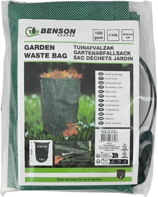 Benson Garden tuinafvalzak - tuinzak - 110 liter - ø45cm - 70cm hoog - groen PP van Benson — afbeelding 3
