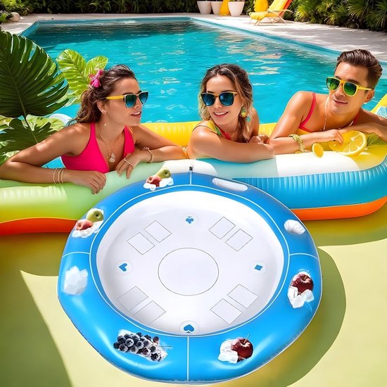 Drijvende Speltafel - Opblaasbare Pooltafel - Zwembad Entertainment - Met Drankhouder - Diameter 100 cm - Blauw — afbeelding 3