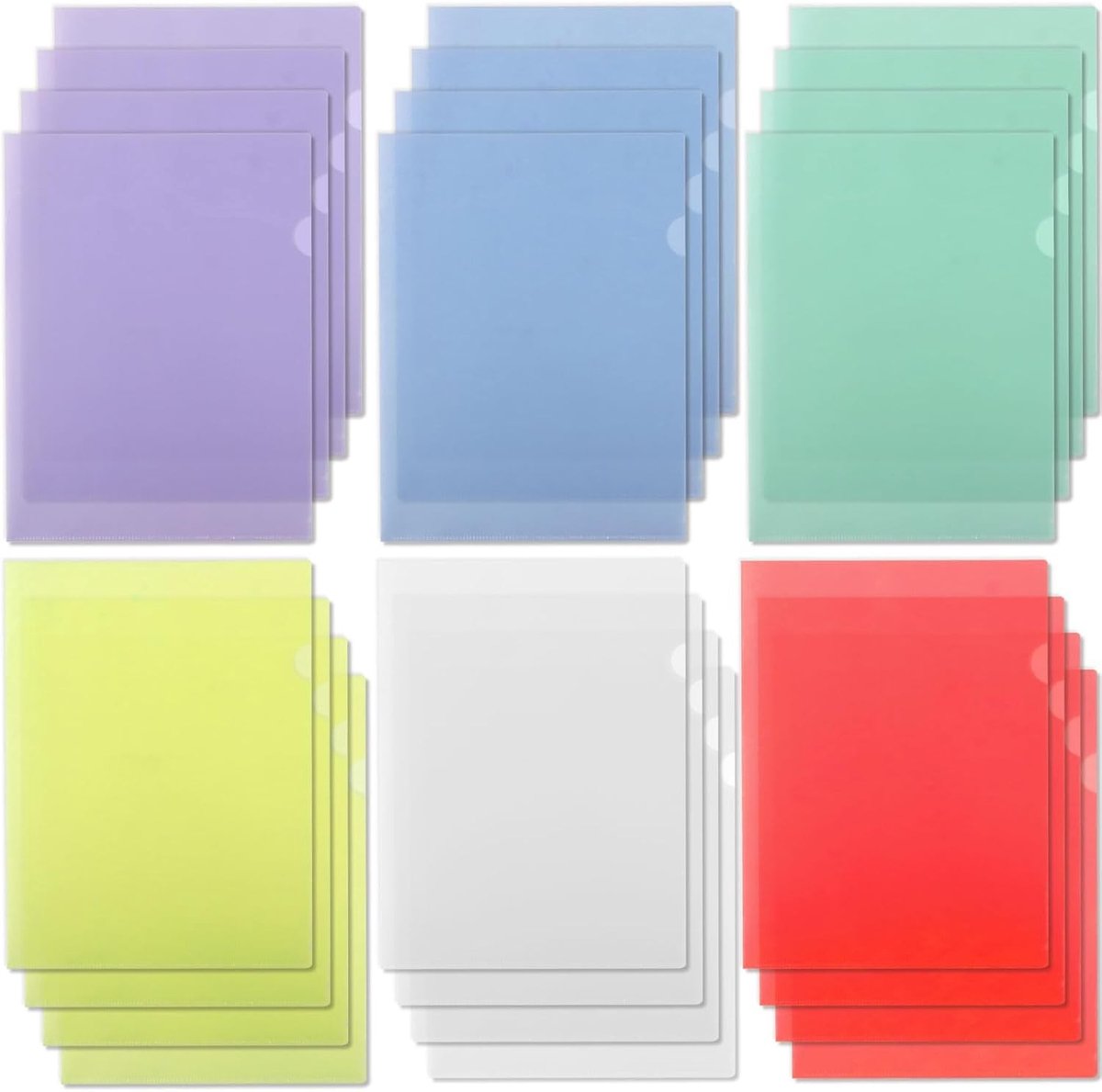 Transparante A4 Plastic Folders - 24 Stuks in 6 Kleuren voor Documenten, Rapporten en Presentaties