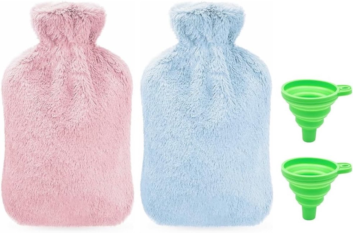 Warmwaterkruik met pluche, waterdicht en verwarmend, ideaal voor pijnverlichting en rugklachten (2 stuks, 1 l)