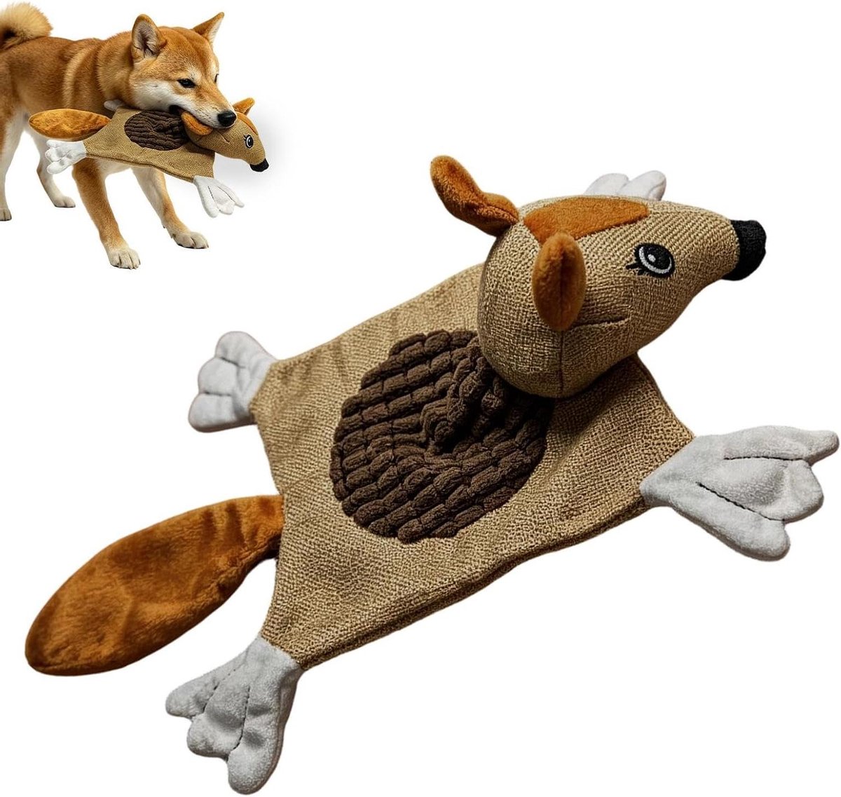 Pluche hondenspeeltje - Kauwspeeltje piepend - Honden vermaken - Dubbele geluidscombinatie - 40 x 25 cm - Donkerbruin