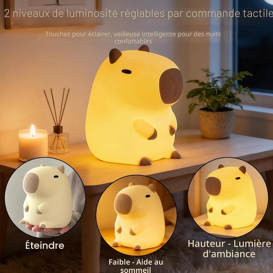 Capybara Lamp - 3 Standen Dimbaar - Lampje Slaapkamer - Schattig Capibara - Siliconen - Lampje Slaapkamer - Siliconen - bang in het donker - Kinder nachtlampje - Slaap - Nachtlamp Maatjes - Leuke Slaapkamerdecoratie - Geboorte- of Kindercadeau — afbeelding 5