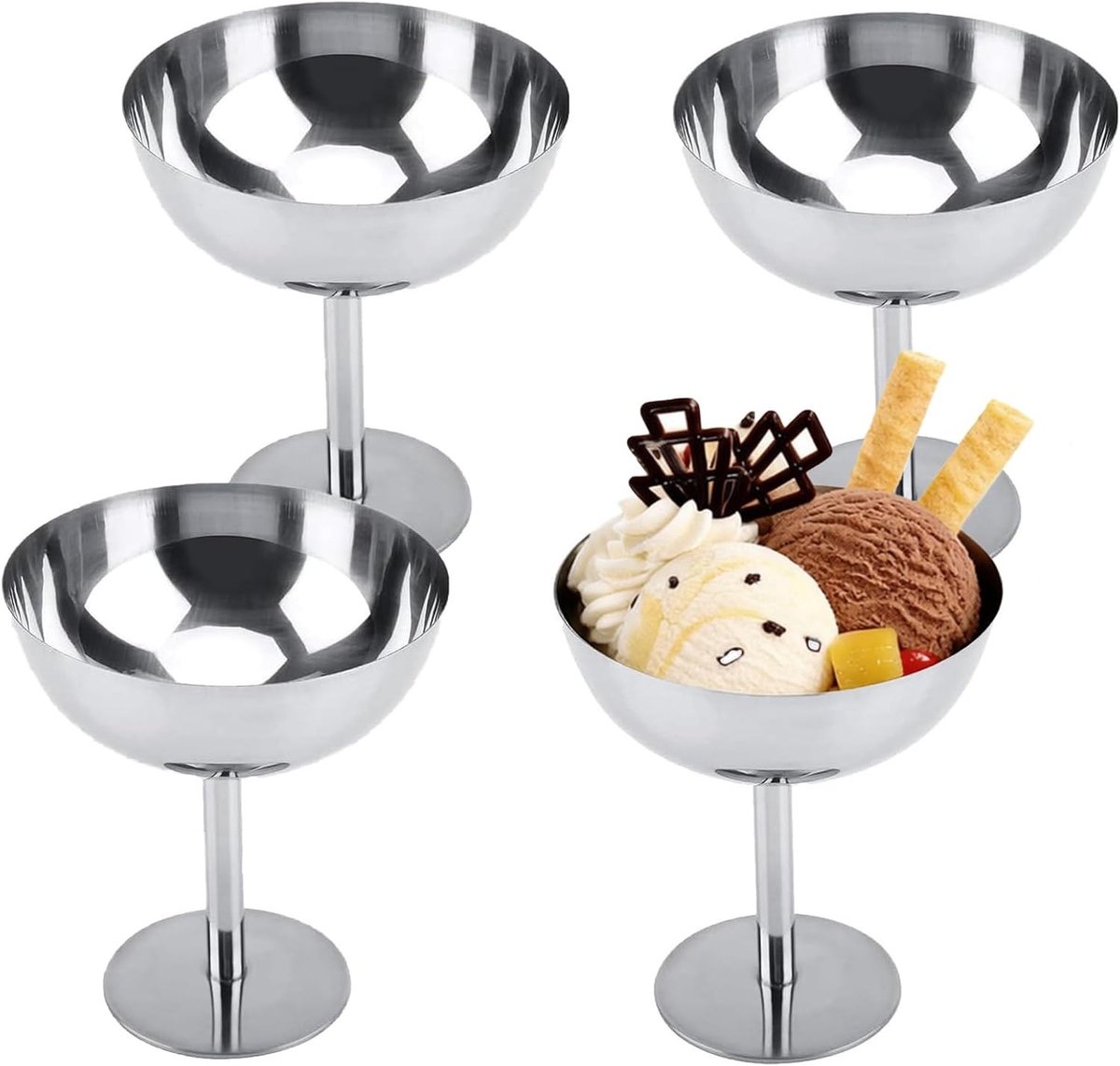 Vintage IJsroomkopje van RVS, 10 cm Diameter, 200 ml - Perfect voor Desserts, Cocktails en Salades, Ideaal voor Bruiloften en Feestjes