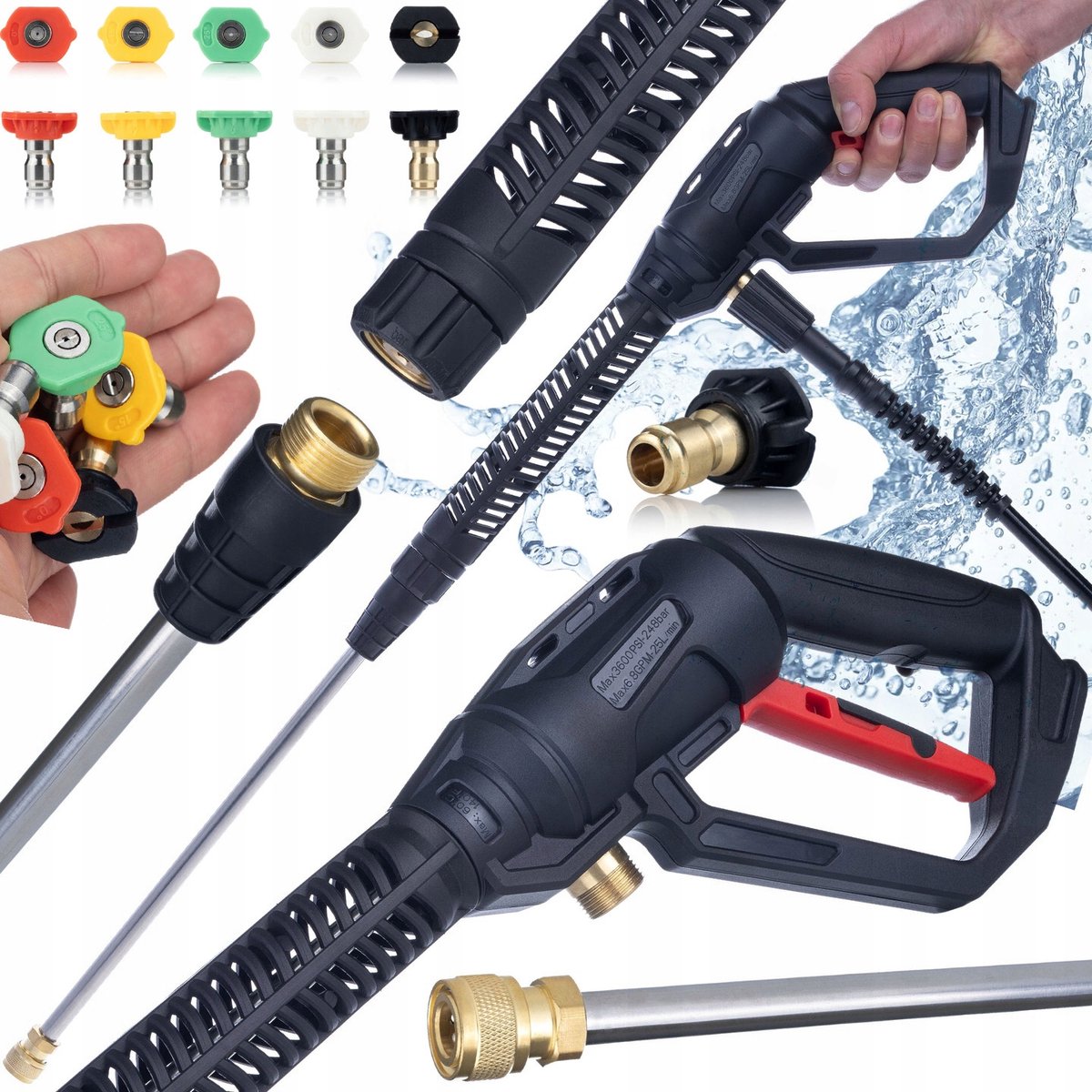Rosfix Spuitpistool Pro Clean Gun PCG1 Set - Incl 5 Spuitmond M22x1,5 M22-14mm 1/4" - 4000PSI - Geschikt voor Kärcher, Kränzle