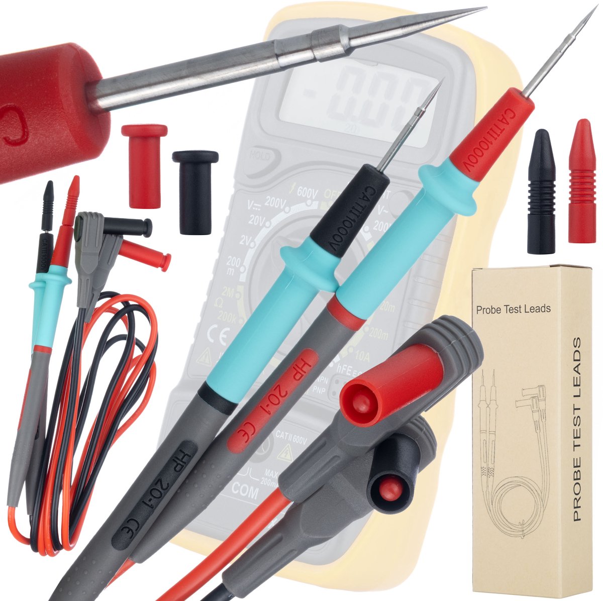 Rosfix Meetkabels Testkabels - 1000V CAT III/20A, Spitse Naaldpunt 0,4mm