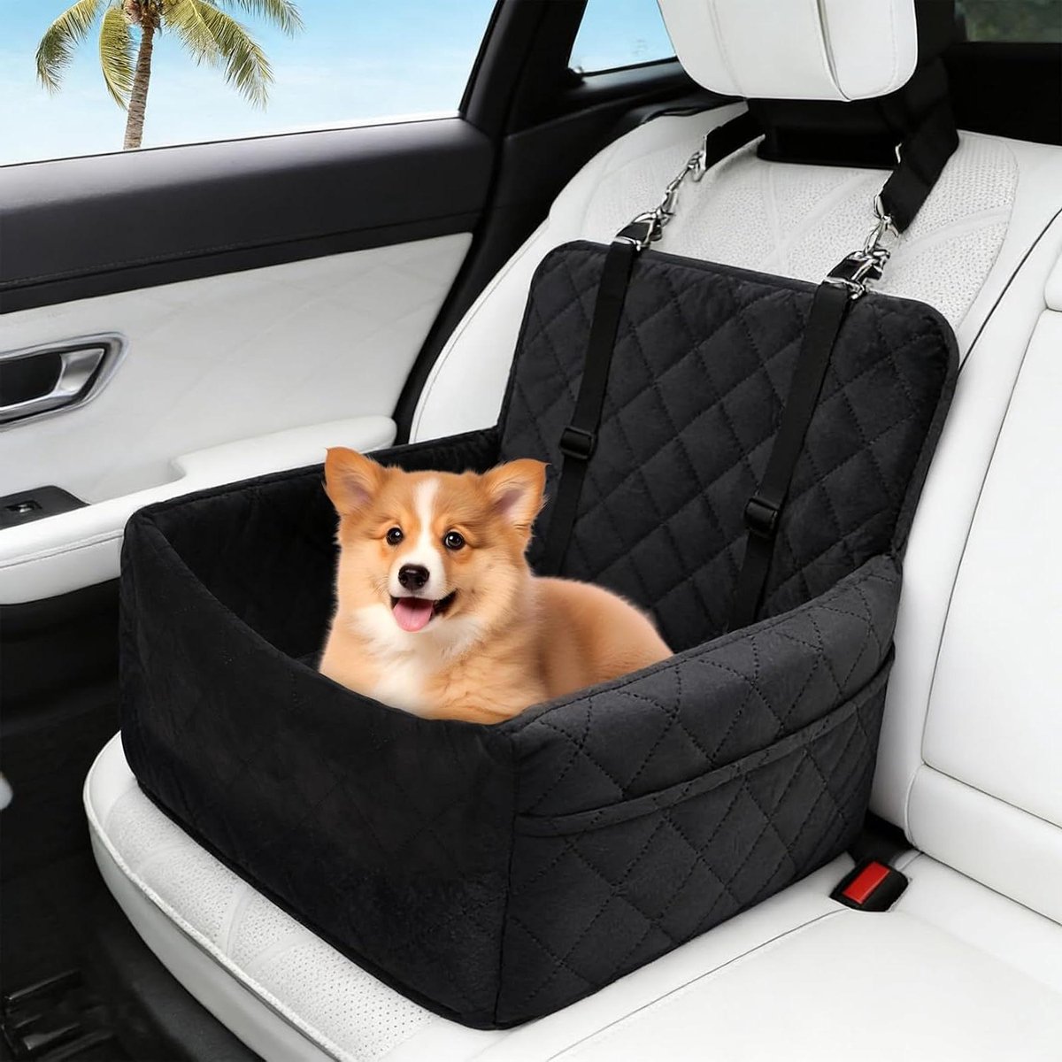 Honden Autostoel - Stoelverhoger Hond Auto - Veilig Reizen Hond - Verstelbare Veiligheidsriem - 45 x 45 x 35 cm
