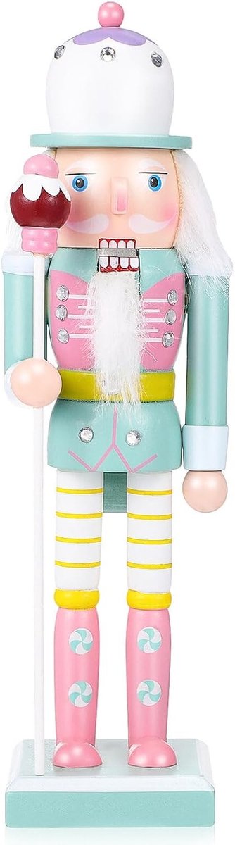 Kerst Notenkraker Figuren in Roze en Groen - Pastel Ornamenten voor Feestelijke Decoratie 25 cm