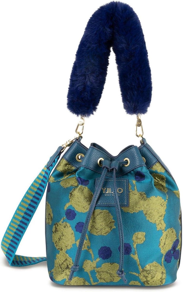 Drawstring Tas - Handtas Schoudertas - Dagelijks Gebruik - Verstelbare Schouderband - 21 x 21 x 13 cm - Blauw/Olijf