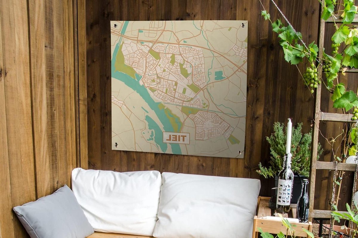 Tuinposter Kaart - Tuindoek Stad - Tuin Decoratie - UV Bestendig - 100x100 cm - Veelkleurig