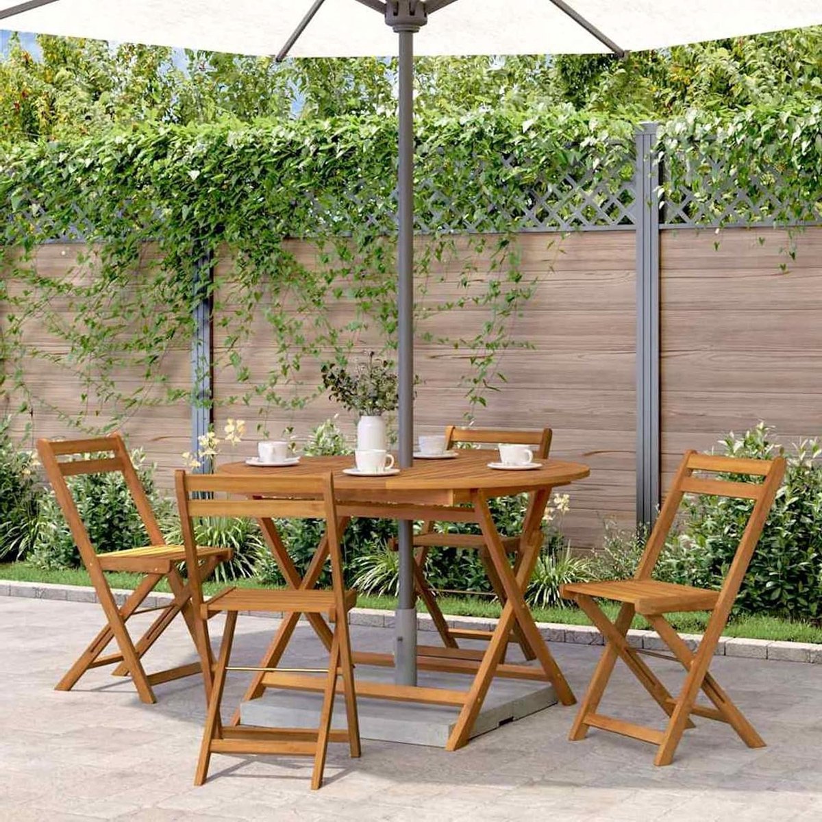 Ronde Bijzettafel - Tuinmeubel Tafel - Buiten Zitten - Inklapbaar Mechanisme - 110 x 75 cm - Houtkleurig