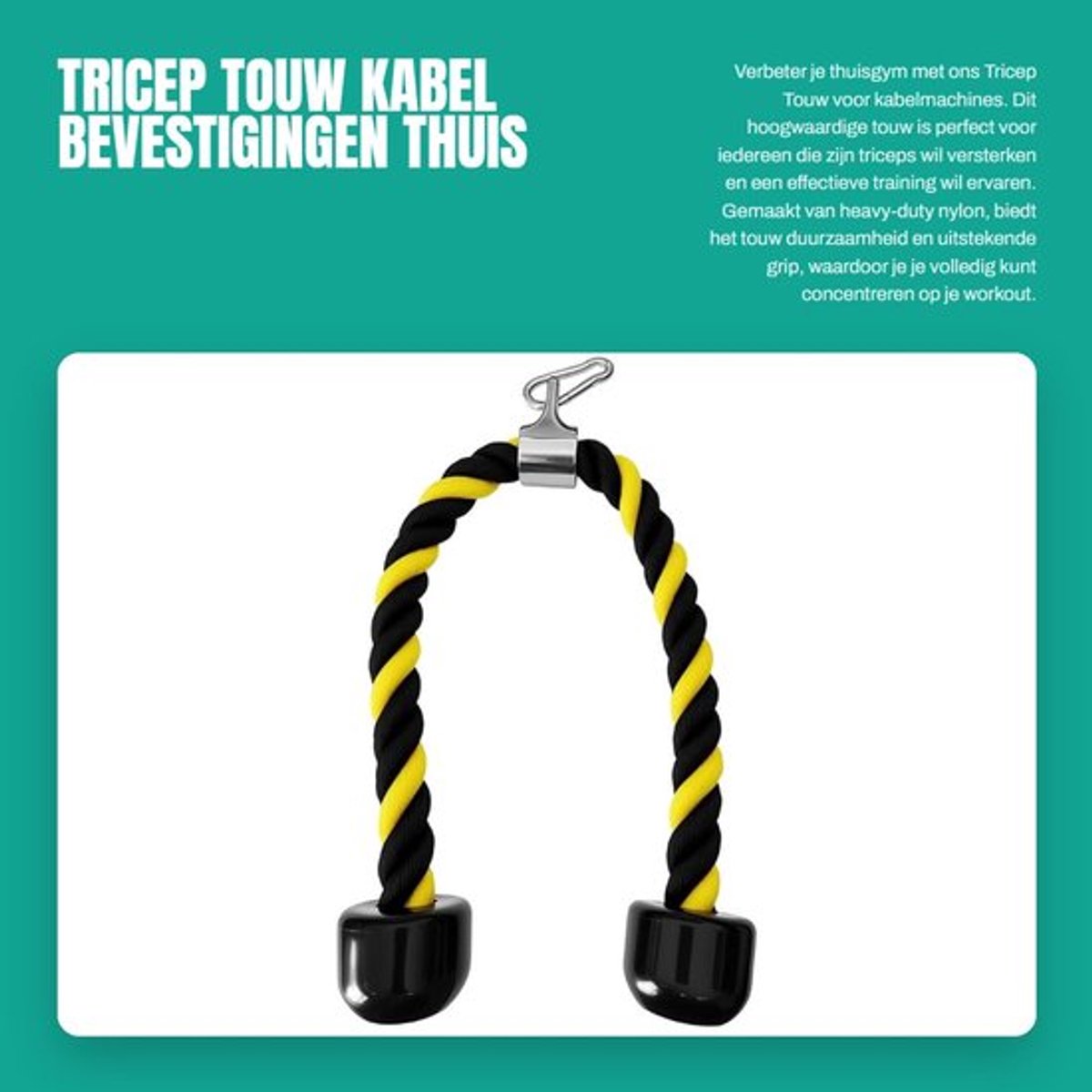 Triceps Touw 27 Inch - Heavy Duty Nylon - Rubberen Handgrepen - Kabelmachine Accessoires - Thuis Gym - Slijtvast en Duurzaam - Fitnessaccessoire