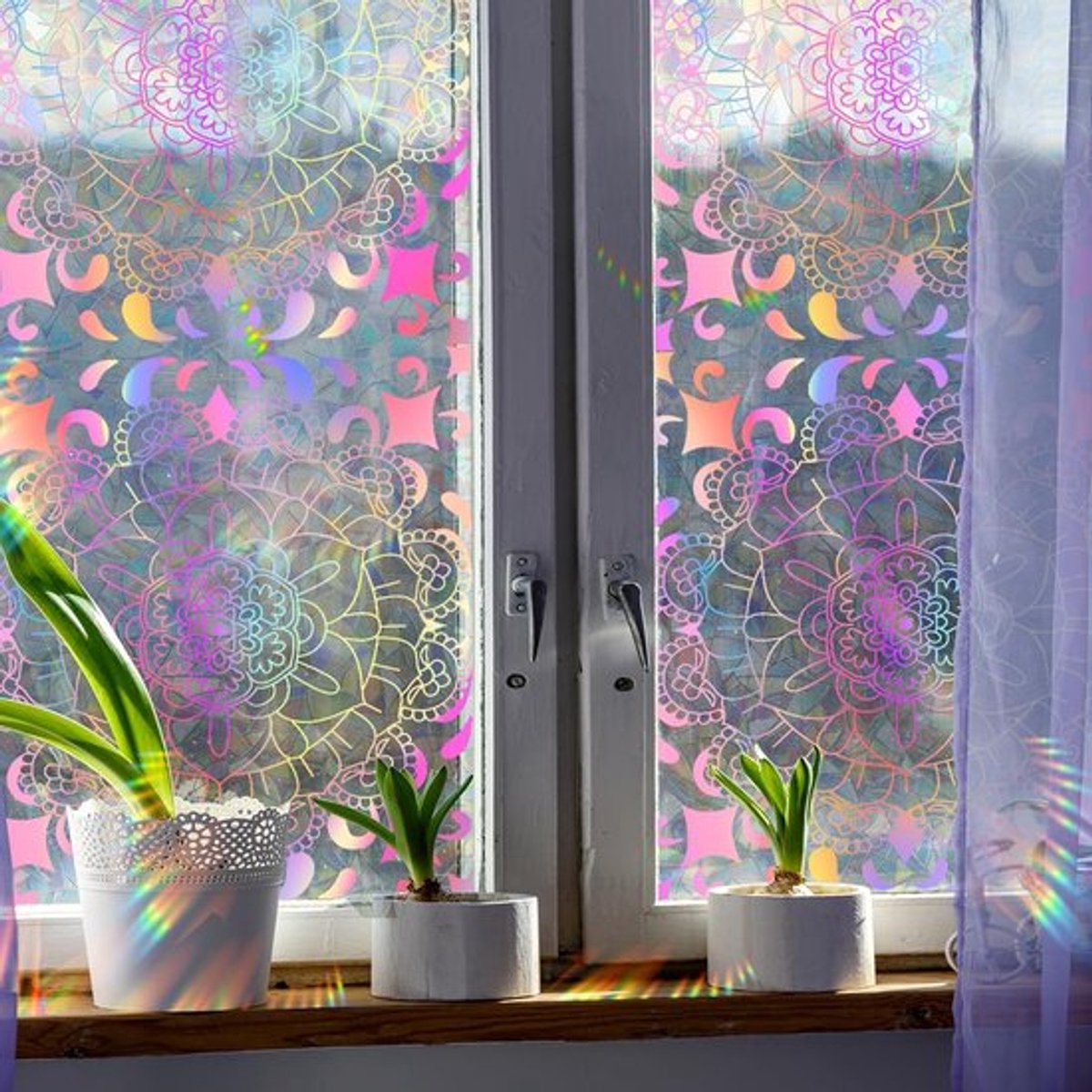 Raamstickers - Niet-klevende glas-in-loodfolie - Privacyfolie - Waterdichte vinyl PVC - Herbruikbare decoratie - 39,37 × 16,93 cm