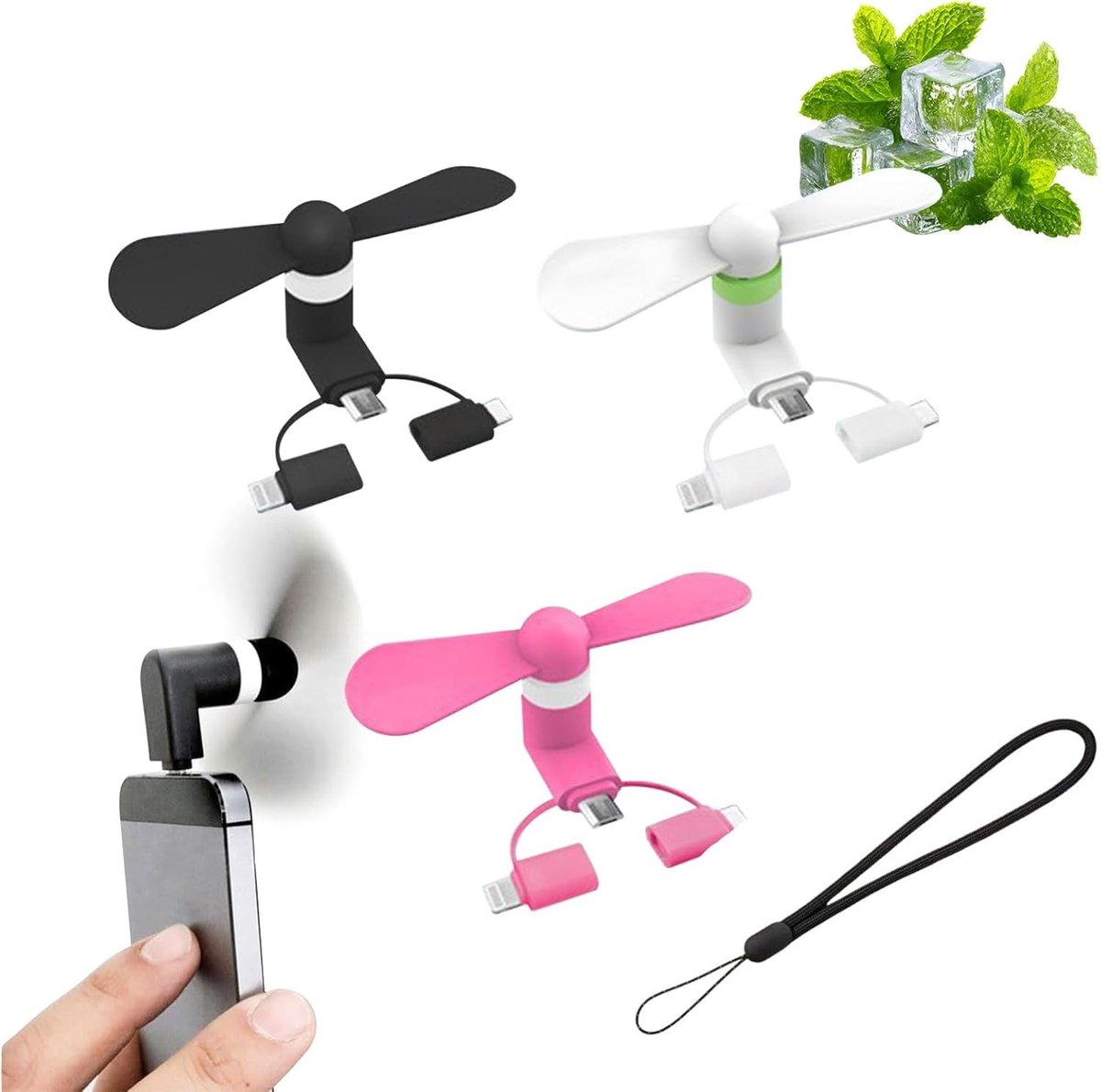 Mini-USB Ventilator - Multicolor - Mini - Draagbare 3-in-1 Ventilator voor Mobiele Telefoons