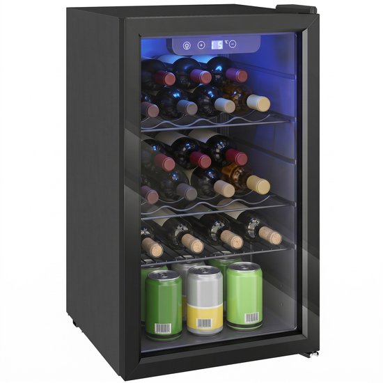 HOMCOM Wijnkoelkast-Staal, gehard glas-46L x 43B x 74H cm-Zwart