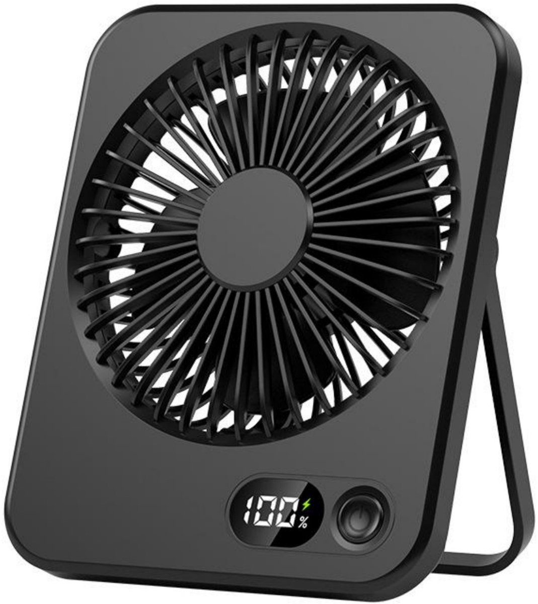 GELLDG Tafelventilator - USB Oplaadbare Ventilator met LED Display - 3 Snelheidsstanden - Geschikt voor Thuis, Kantoor en Camping - 2500mAh Batterij - 16.5x13x3.5cm - Zwarte Draagbare Bureaufactor uit Kunststof