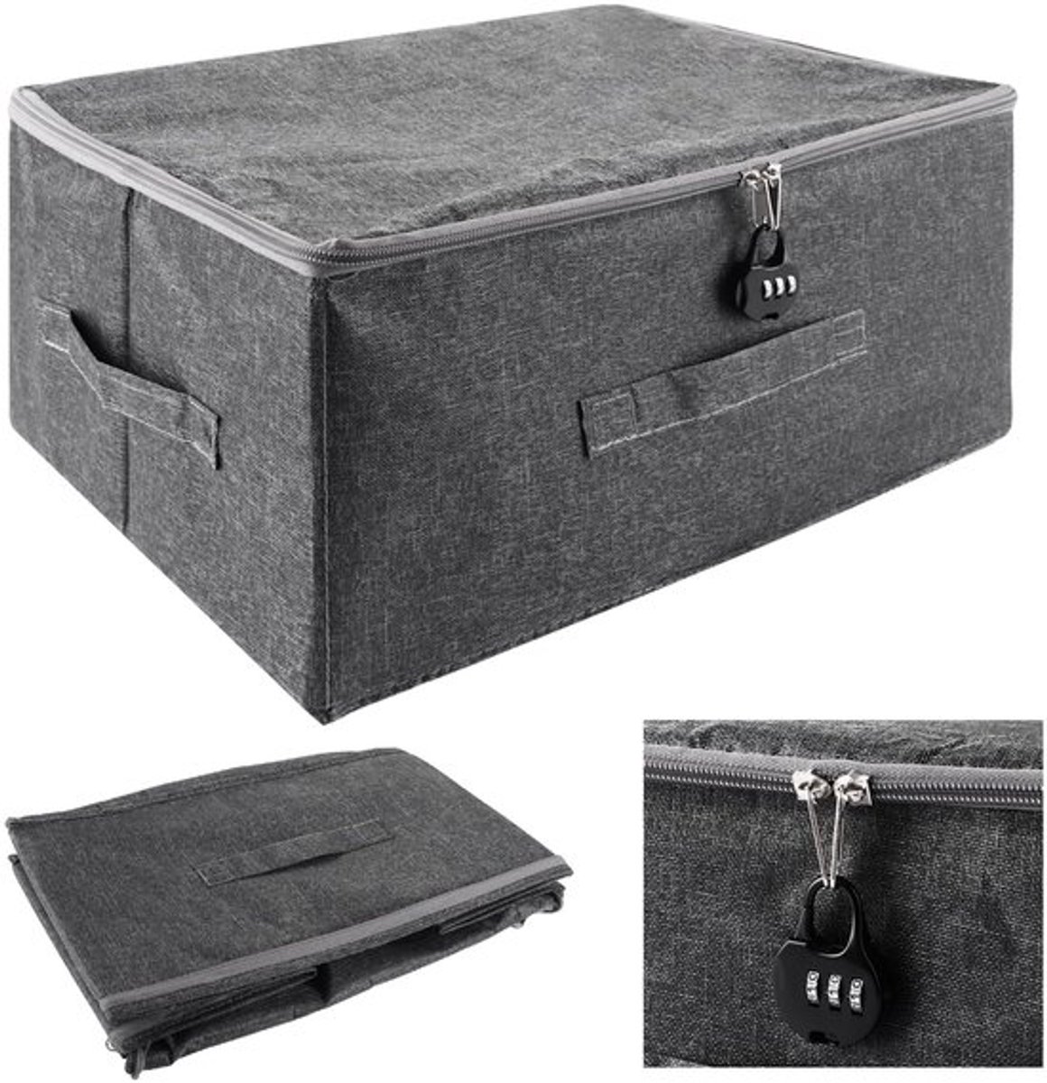 Afsluitbare Box met Cijferslot - Opbergdoos met Deksel - Opvouwbare Kist - Handgrepen - Stof - 40 x 30 x 21 cm