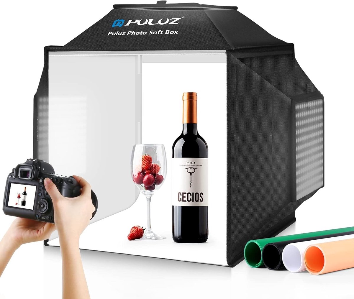 Professionele Fotostudio Lichtdoos met 480 LED-lampen, 3 Lichtpanelen en 4 Achtergronden voor Product- en Sieradenfotografie, 40 cm groot en 5500 K verlichting