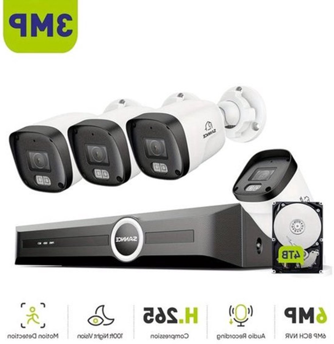 Beveiligingssysteem – Bewakingscamera – Veiligheidscamera – Camerabewaking – Nachtzichtcamera – 4TB HDD Variant – 3MP Bullet Camera’s – PoE Installatie & 30 Meter Nachtzicht