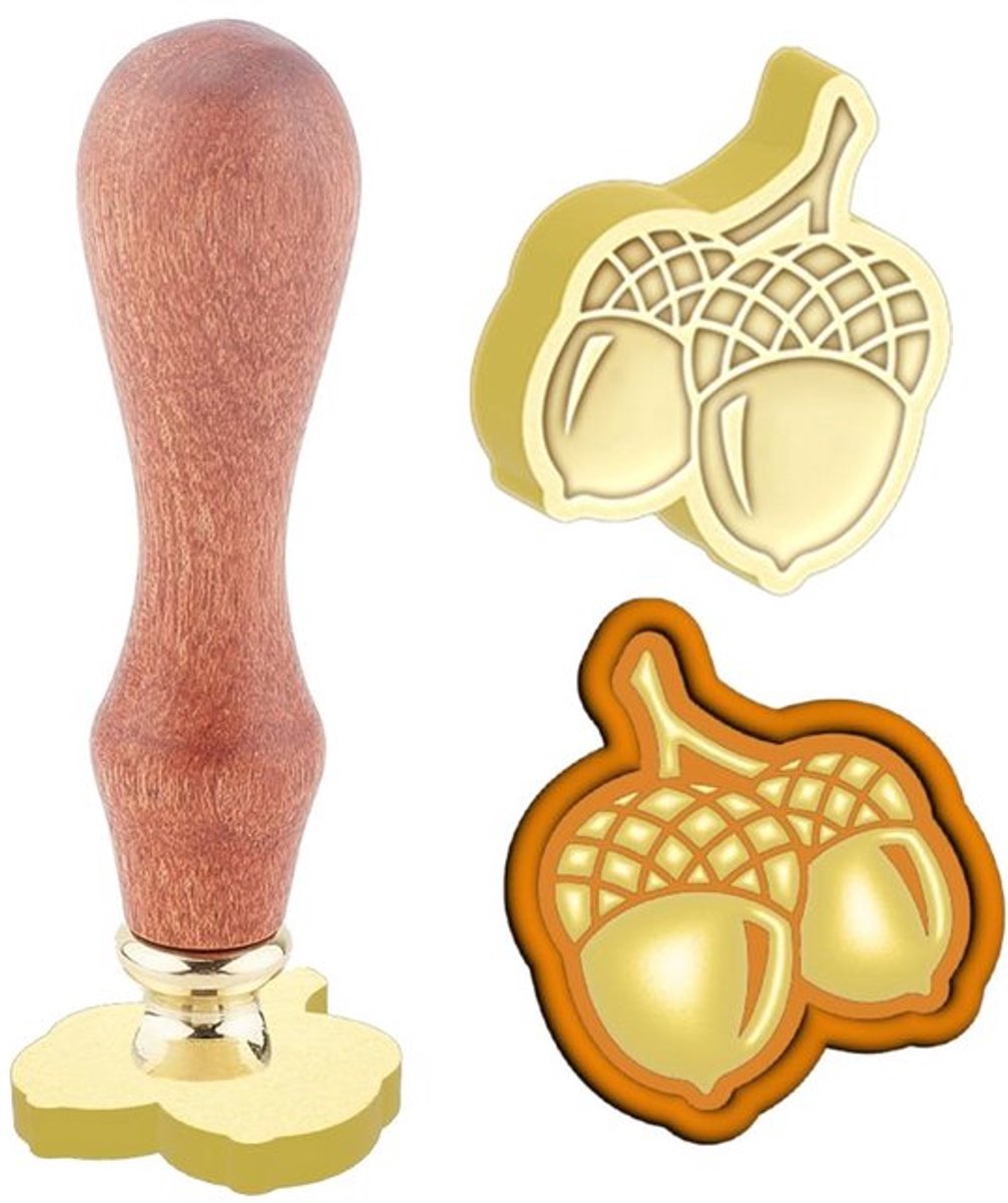 Zegelstempel 3D-eikelpatroon - Afneembare Messing Stempelkop - Houten Handvat - Voor Enveloppen/Uitnodigingen - Goud - 25 x 23 mm - Waszegel