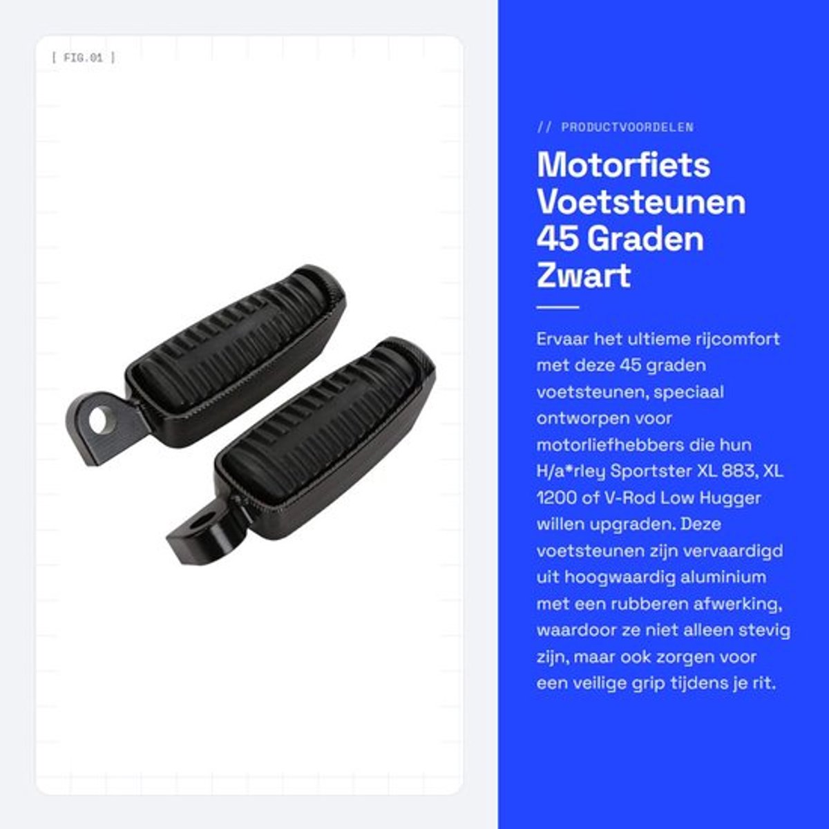 Voetsteunen 45 Graden - Aluminium/Rubber - Zwart - Geschikt voor H/a*rley Sportster XL 883/1200 - Comfortabel/Slank Ontwerp - Eenvoudig te Installeren - Motorvoetsteunen