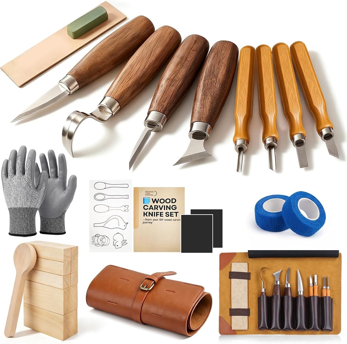 Snijgereedschapsset - 30-delige Houtsnijset met Snijmessen en Handschoenen - Voor Beginners en Professionals
