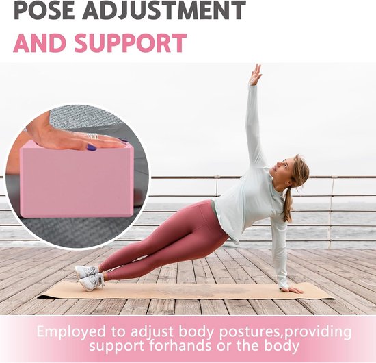 Yogablokken - 2-pack - zacht en antislip - dansblokken - lichtgewicht en geurwerend - geschikt voor beginners - EVA-materiaal - geschikt voor Pilates, meditatie, dagelijkse fitness, stretching en vormgevende training - 23*15*7,5 cm - Roze — afbeelding 4