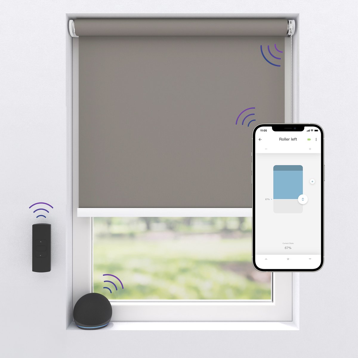 Motionblinds Elektrisch Rolgordijn Verduisterend - 80 x 190cm - App bediening - Slimme Rolgordijn - Automatisch Rolgordijn - Inclusief Montagemateriaal - Grijs - 1 Stuk