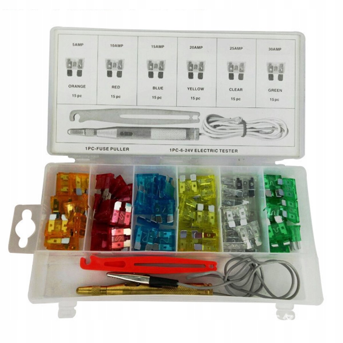 Rosfix Zekeringenset Zink - 93 Stuks 5A–30A - Inclusief Spanningsmeter en Zekeringtrekker