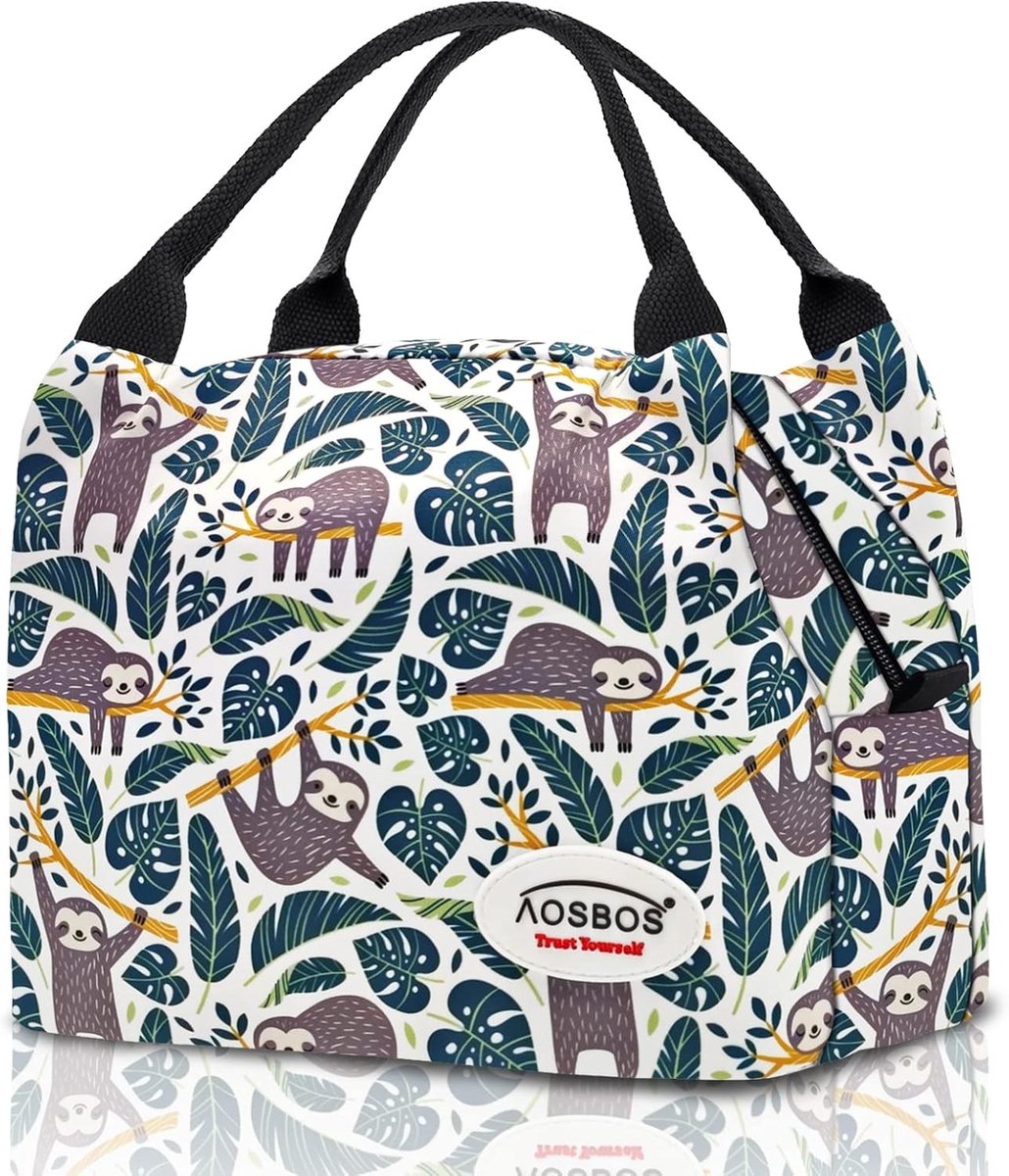 Koelrugzak - Luie patronen en groene bladeren - 28 x 19 x 22 cm - Geïsoleerde lunchtas van polyester - Voor werk en school