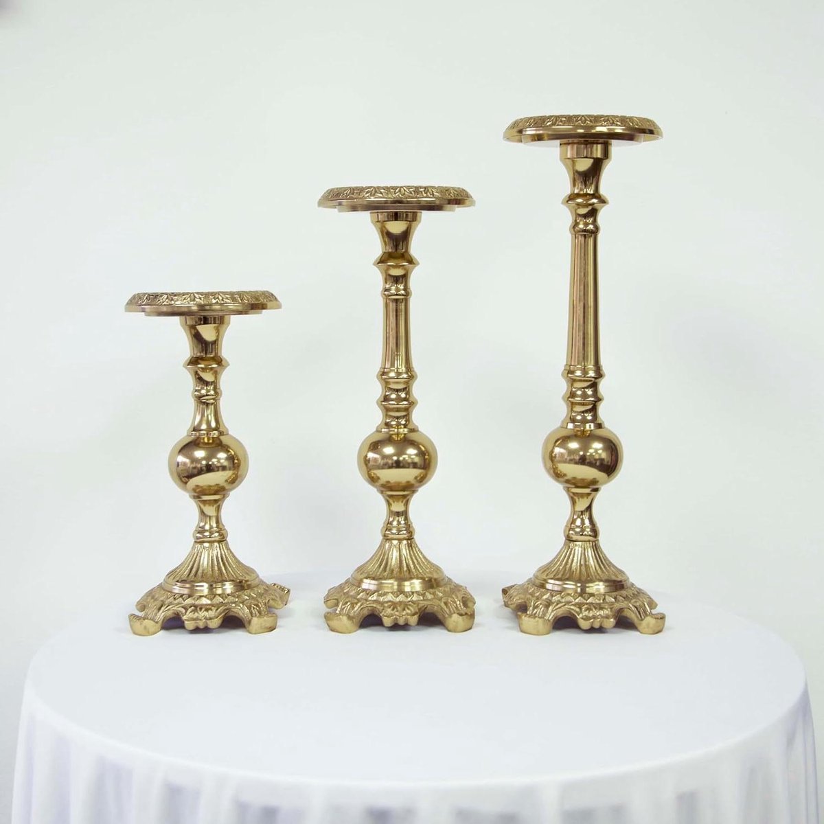Kaarsenhouder Set - Kandelaar Zuilkaarsenhouder - Decoratie Huis - Antiek Gouden Afwerking - Set van 3 - Goud