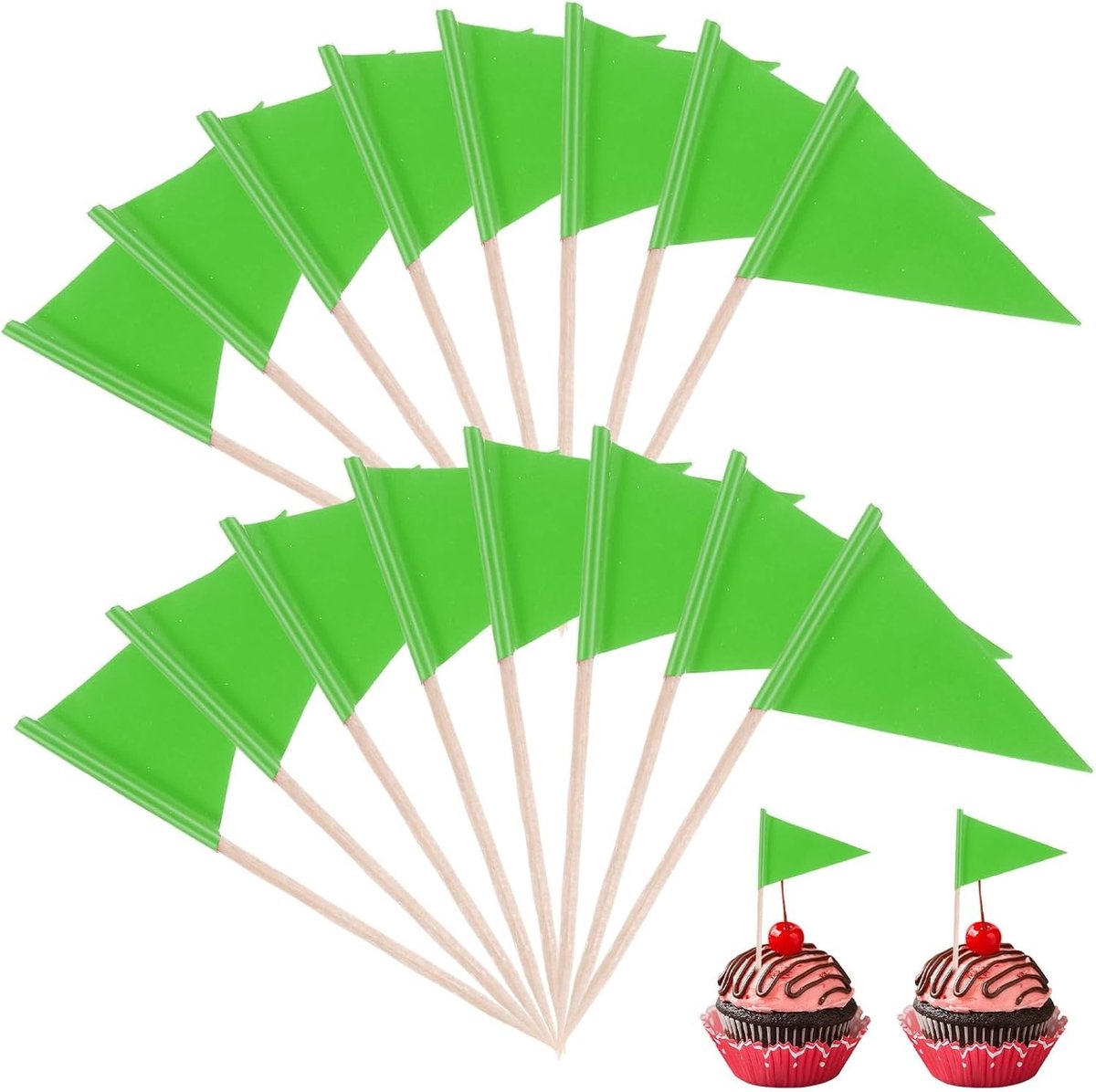 Papieren Tandenstokers Vlaggen - Groen - 6,5 x 3,5 cm - Lege DIY Vlaggen voor Decoratie - Voor Feestjes en Evenementen
