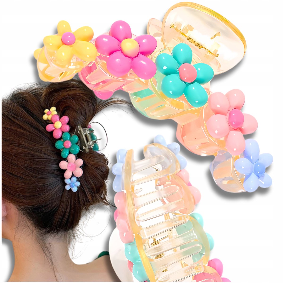 Boho Pastel Bloem Haarclip - Grote, lichtgewicht klem voor dames