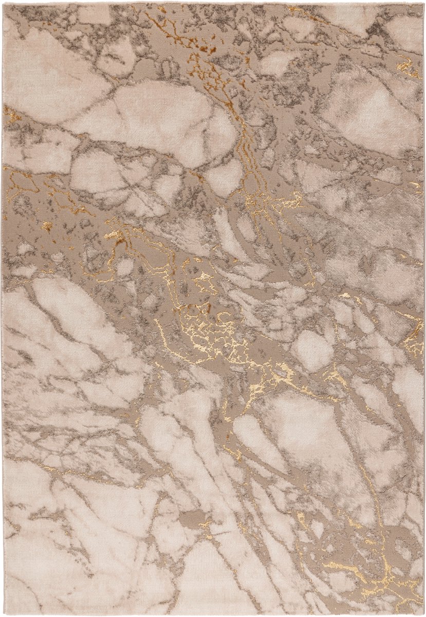 Padiro laagpolig vloerkleed 160 x 230 cm - goud - modern abstract design - geschikt voor vloerverwarming - van polypropyleen en polyester