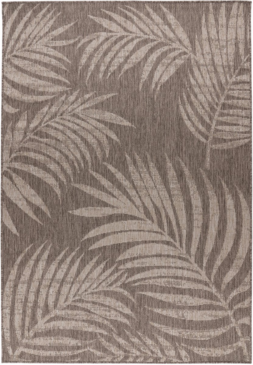 Padiro laagpolig vloerkleed 120 x 170 cm - taupe - tropisch bladerenmotief - voor binnen en buiten - geschikt voor vloerverwarming - van polypropyleen