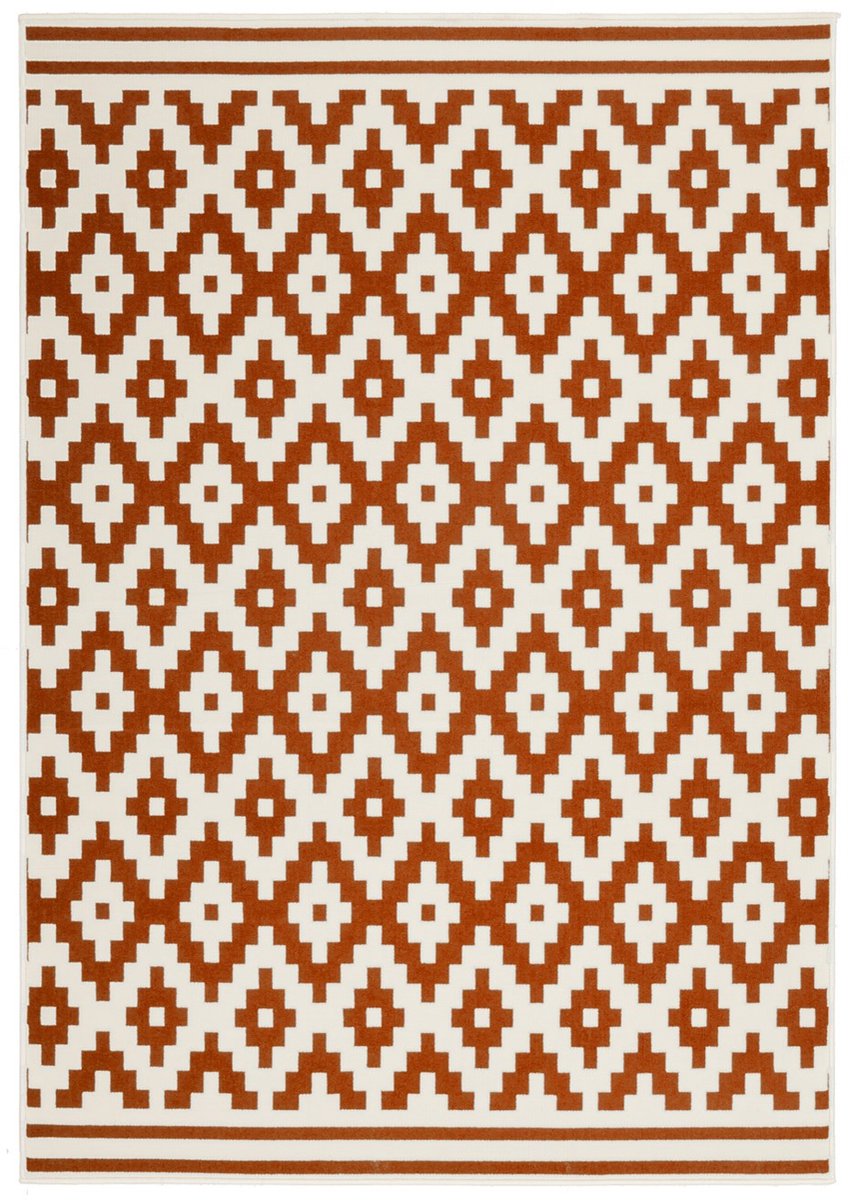 Padiro laagpolig vloerkleed 160 x 230 cm - crème / off-white / oranje - modern geometrisch patroon - geschikt voor vloerverwarming - van polypropyleen