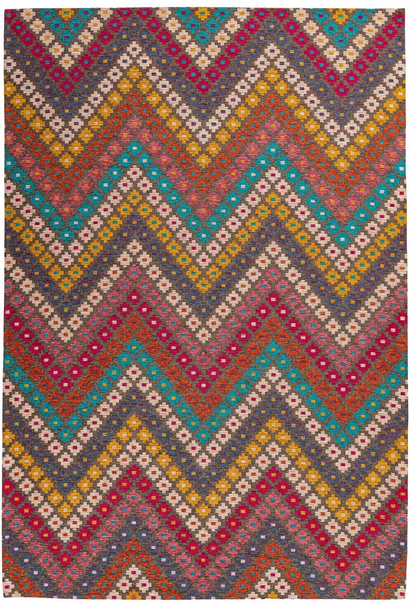 Padiro laagpolig vloerkleed 80 x 150 cm - meerkleurig - modern geometrisch patroon - geschikt voor vloerverwarming - van modacryl en katoen en polyester